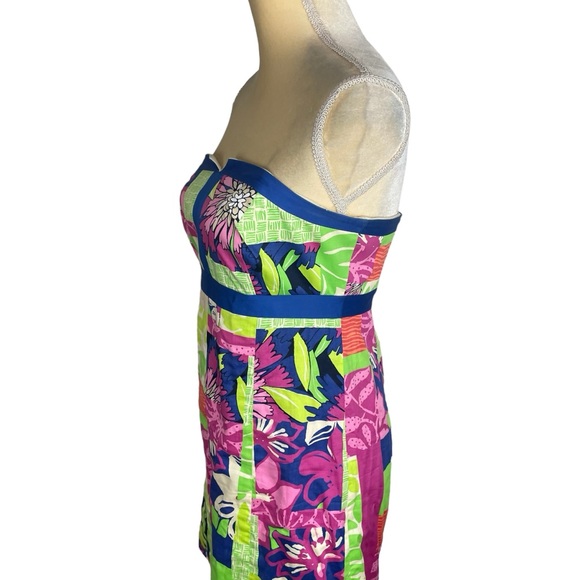 Lilly Pulitzer Strapless Patchwork Color Block Dress Pink Green Size 4 Vintage - Picture 3 of 14
